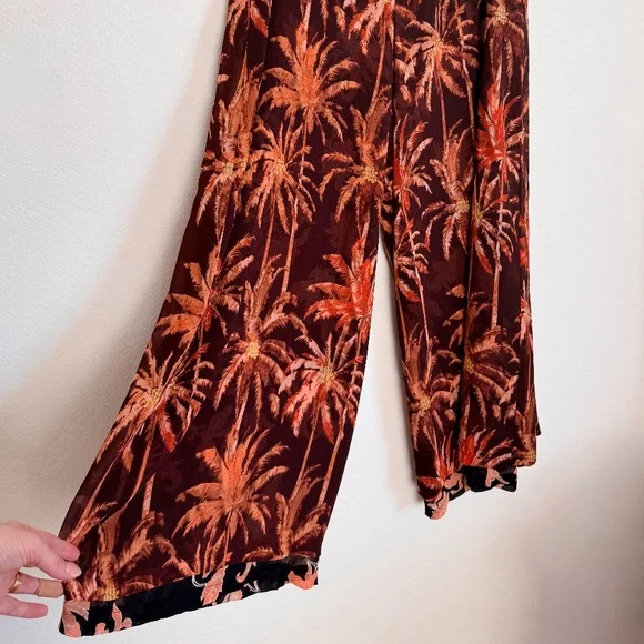 Scotch & Soda Palm Print Wide Leg Pants - Brown, Size S - Picture 5 of 8